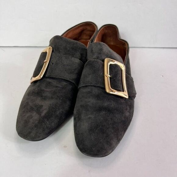 Staccato Smoking Slipper Shoe Women 230 US 6 Gray Suede Buckle Gold Buckle - Picture 7 of 12